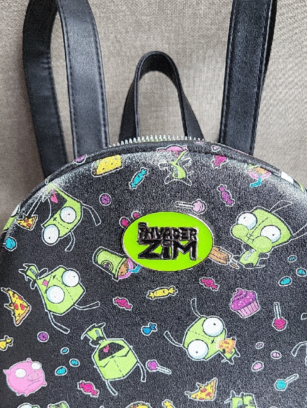 Invader Zim Black Cartoon Mini Backpack with Neon Accents - Picture 3 of 6